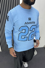 Amri 22 Signature Crew Neck Full Sleeves Men's Sweatshirt In Sky Blue