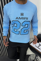 Amri 22 Signature Crew Neck Full Sleeves Men's Sweatshirt In Sky Blue