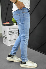 Slim Fit Denim Light Faded Turbo Jeans In Sky Blue