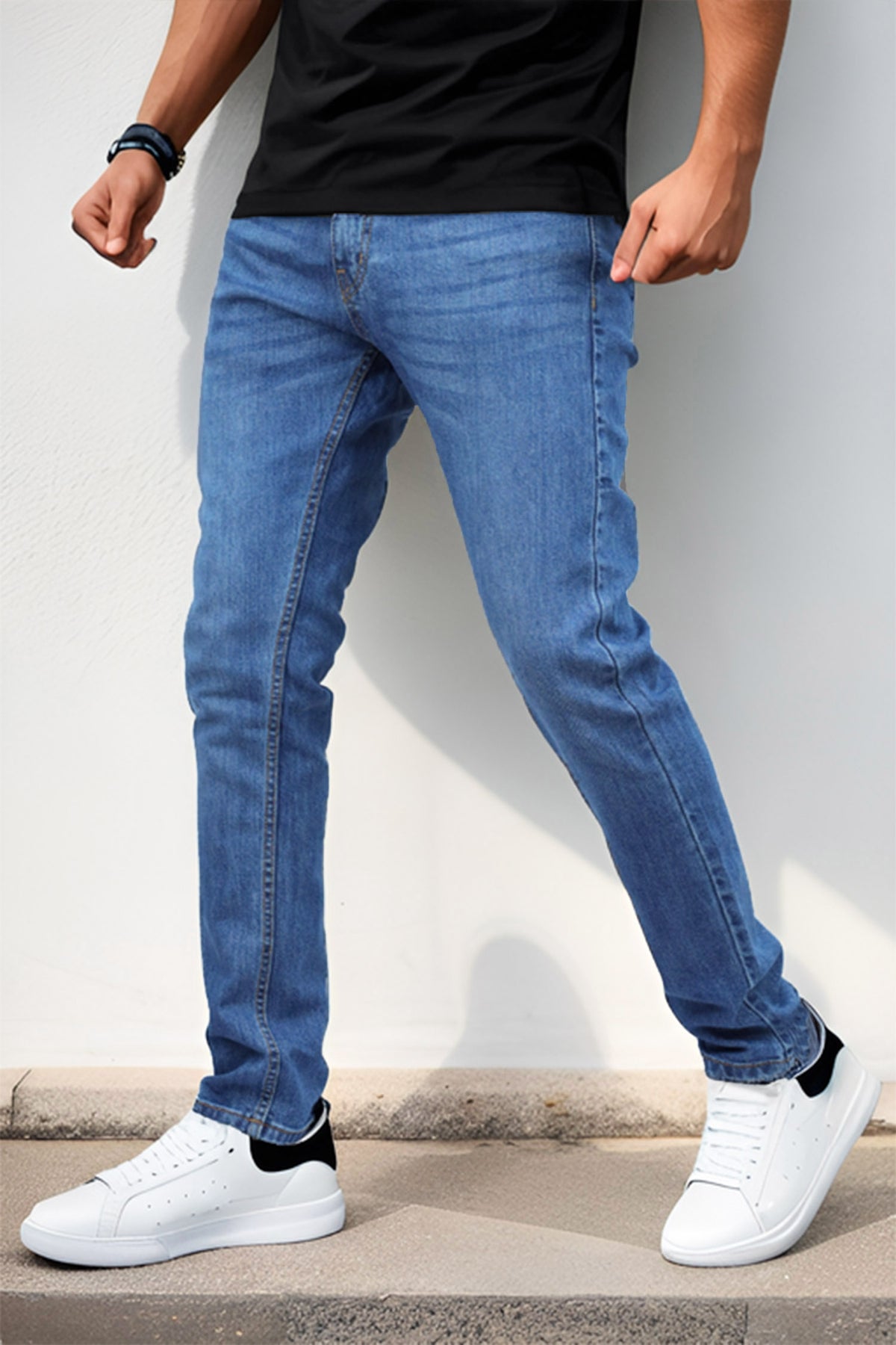 Plain Turbo Slim Fit Jeans In Sky Blue