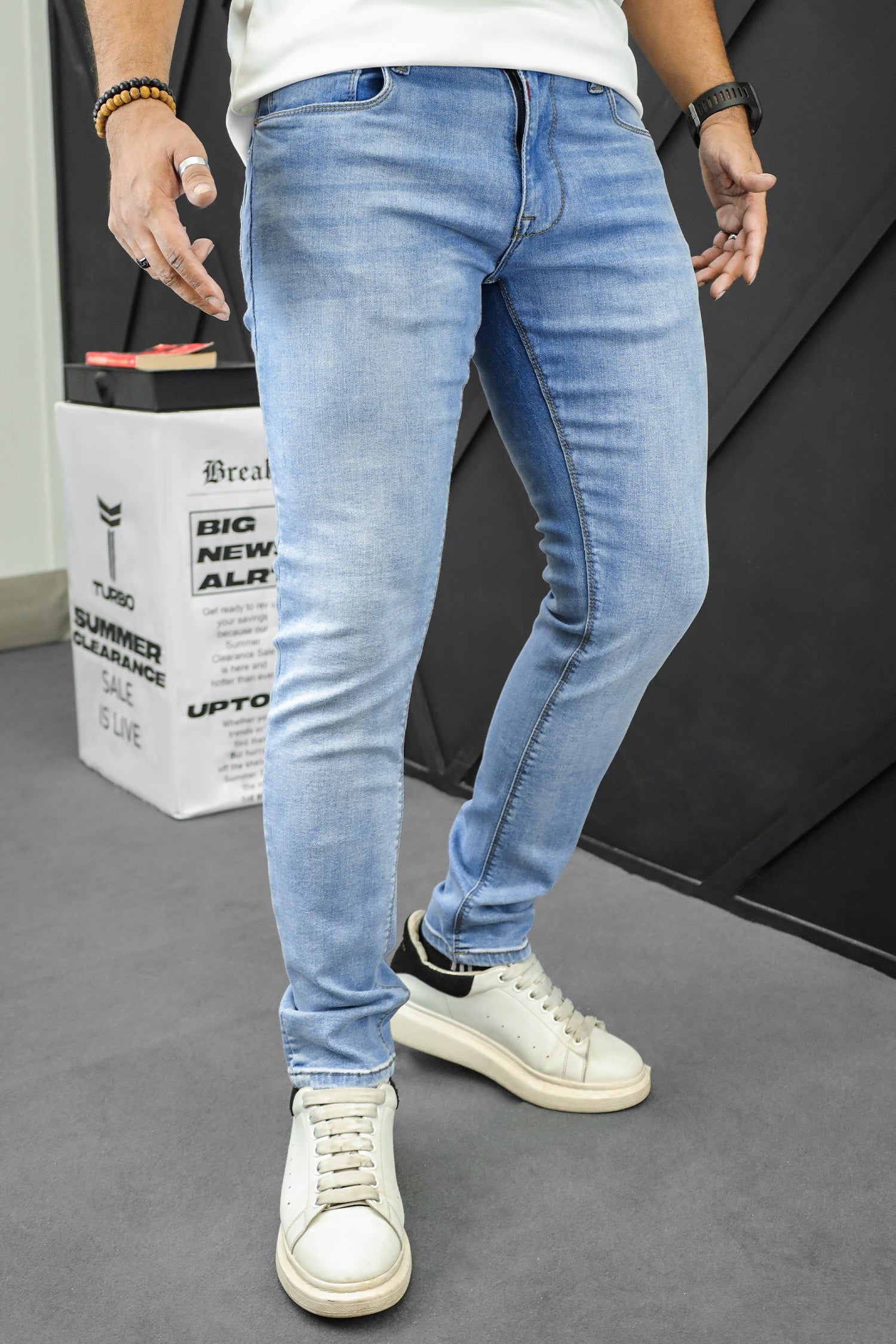 Slim Fit Denim Light Faded Turbo Jeans In Sky Blue