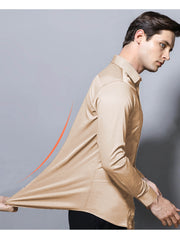 Slim Fit Plain Elastic Shirt In Skin