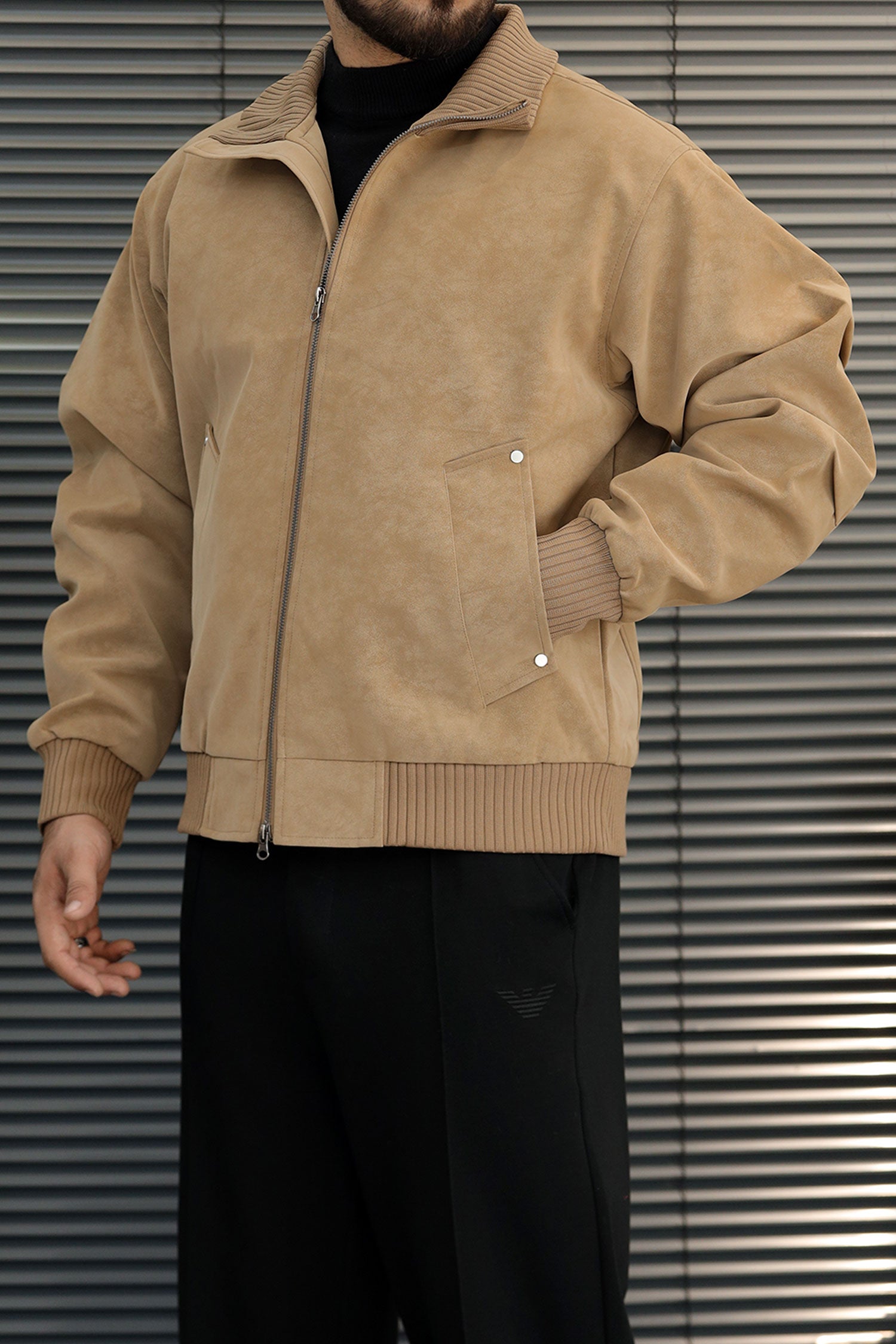 Men's Affordable Sweat Suede Leather Jacket In Skin