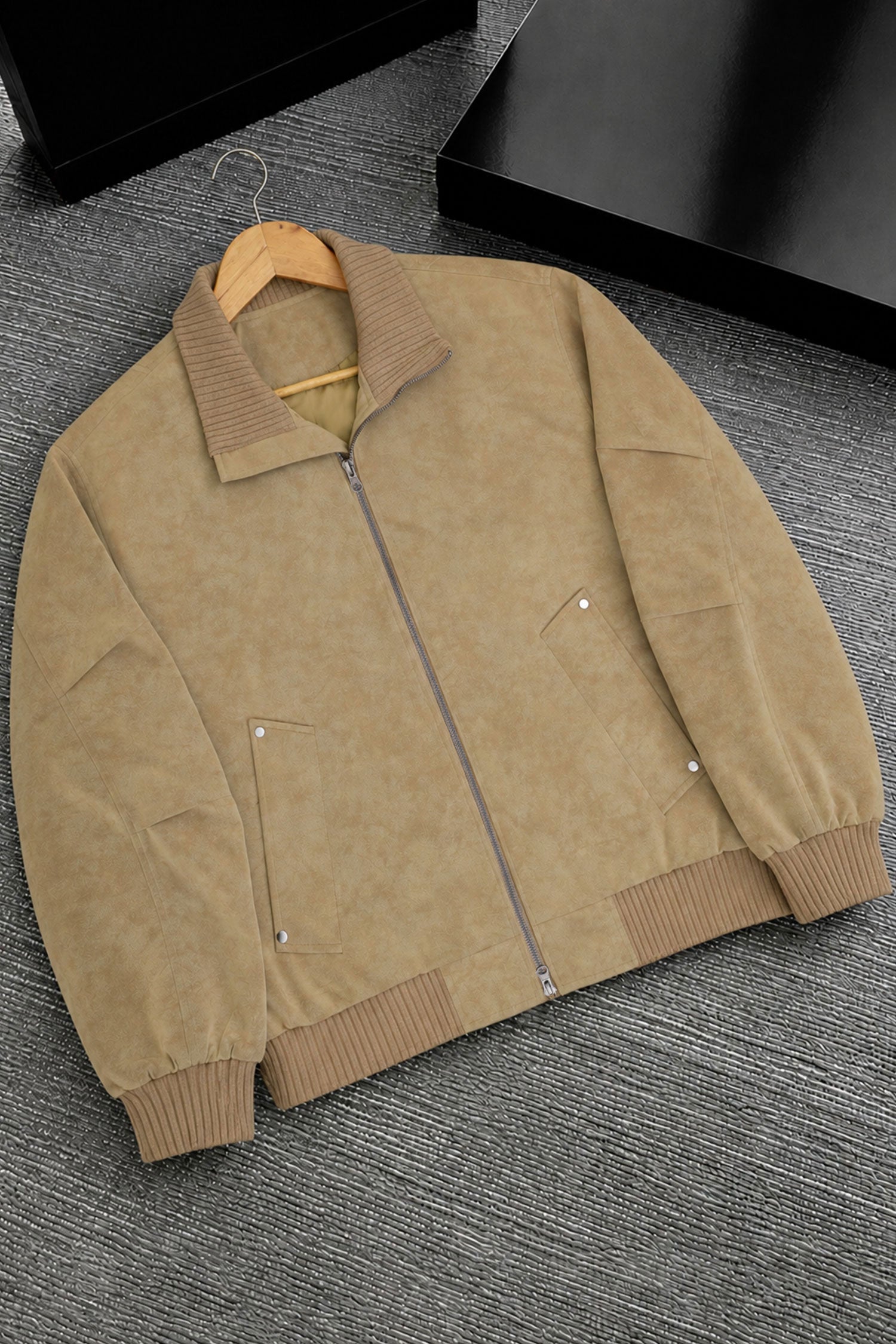 Men's Affordable Sweat Suede Leather Jacket In Skin