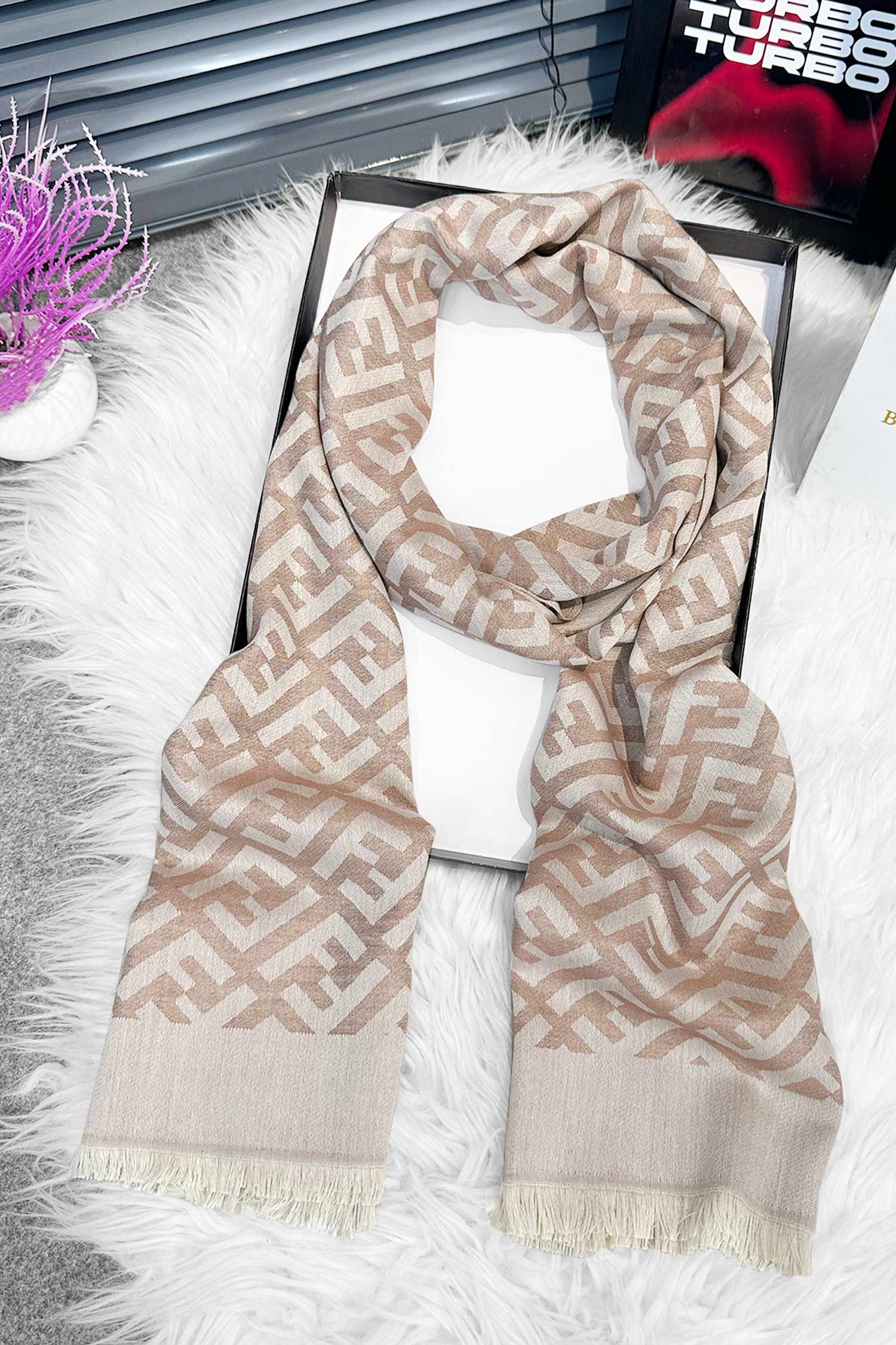Fndi Jacquard FF Pattern Imported Men's Silk Muffler