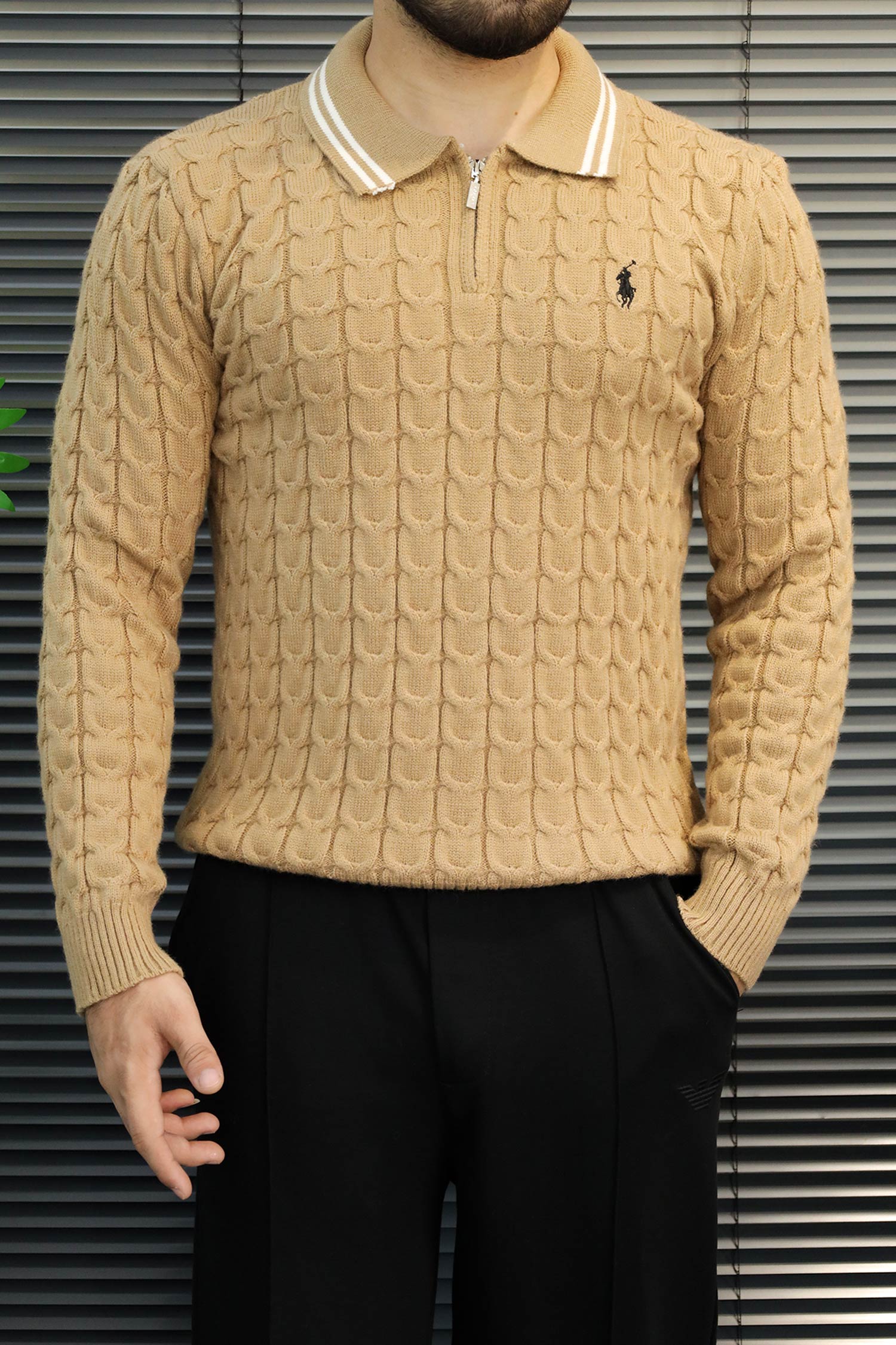 Polo Quarter Zip-Collar Imported Men's Jumper Sweater