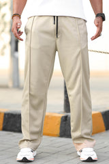 Plain Stripe Line Loose Bottom Trouser In Skin