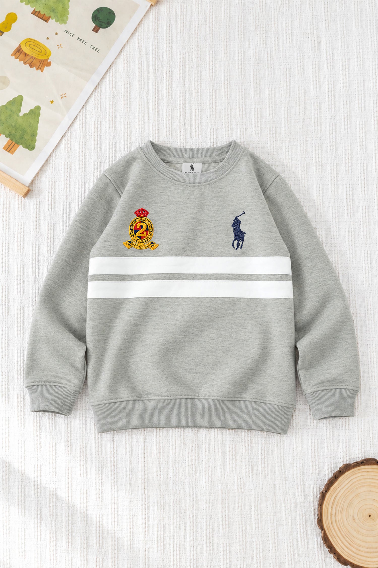 Rph Lren Classic Panneled Round Neck Kid's Sweatshirt In Slate Grey