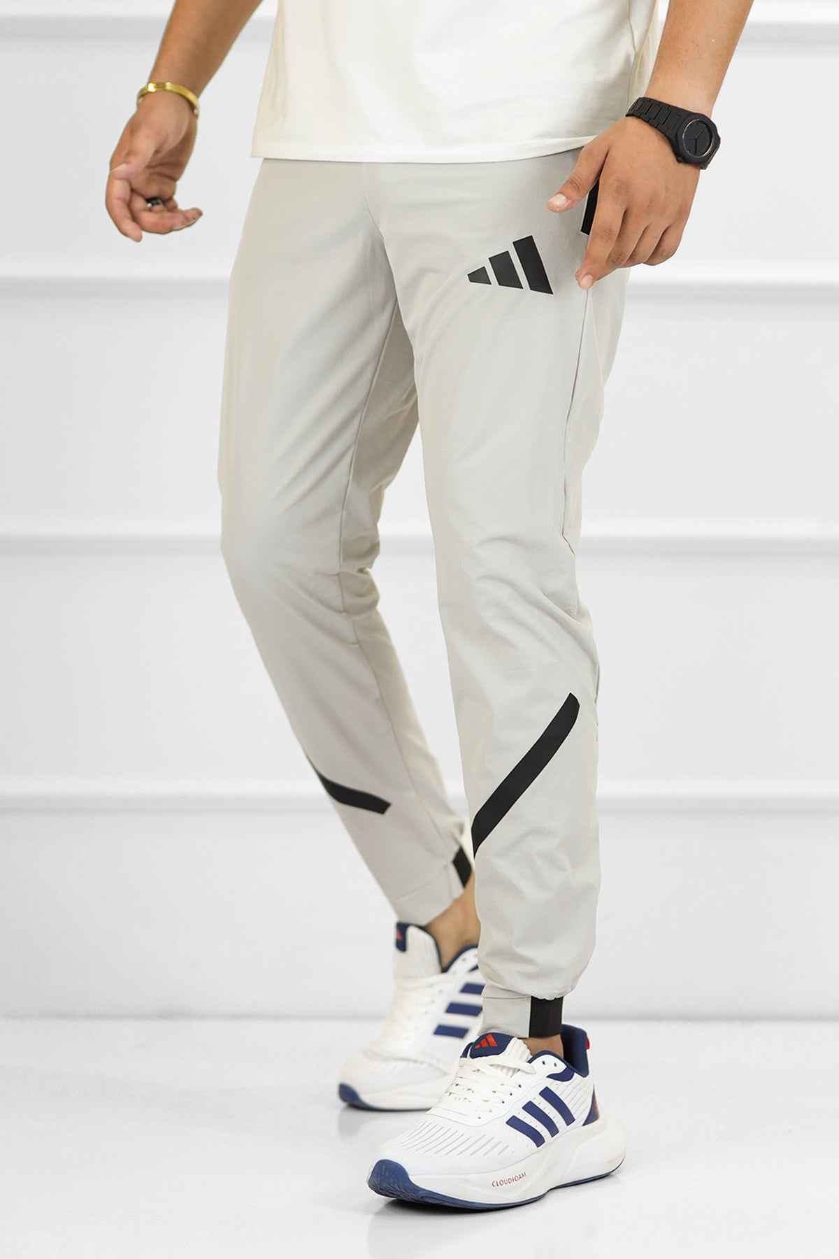 Adds Bottom Stripes Micro Premium Sportswear Trouser In Slate Grey