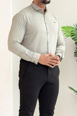 Turbo Self Lining Long Sleeve Cotton Casual Shirt In Slate Grey