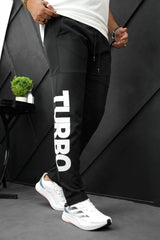 Turbo Bottom Writing SlimFit Imported Sportswear Trouser in Black