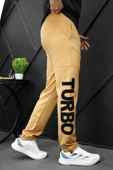 Turbo Bottom Writing SlimFit Imported Sportswear Trouser in Light Camel