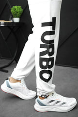 Turbo Bottom Writing SlimFit Imported Sportswear Trouser in White