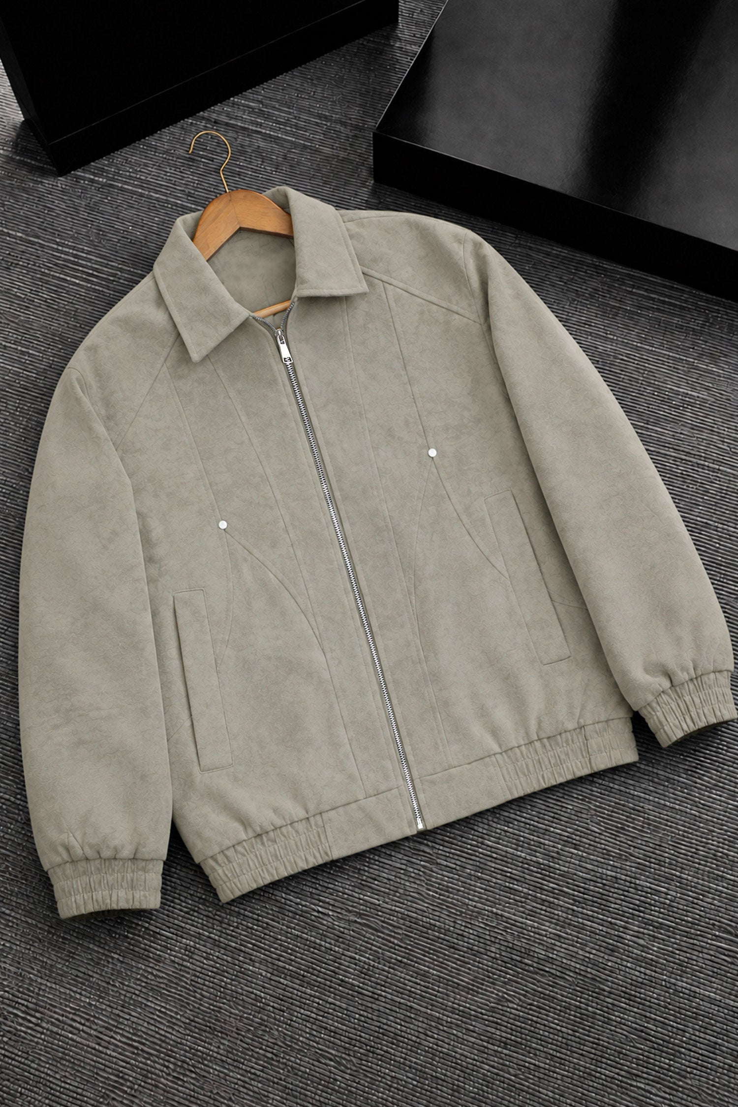 Men's Relaxed Fit Suede Leather Jacket In Silver Grey
