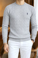 Polo Warm Cable Knit Lining Imported Men's Sweater In Stone Grey