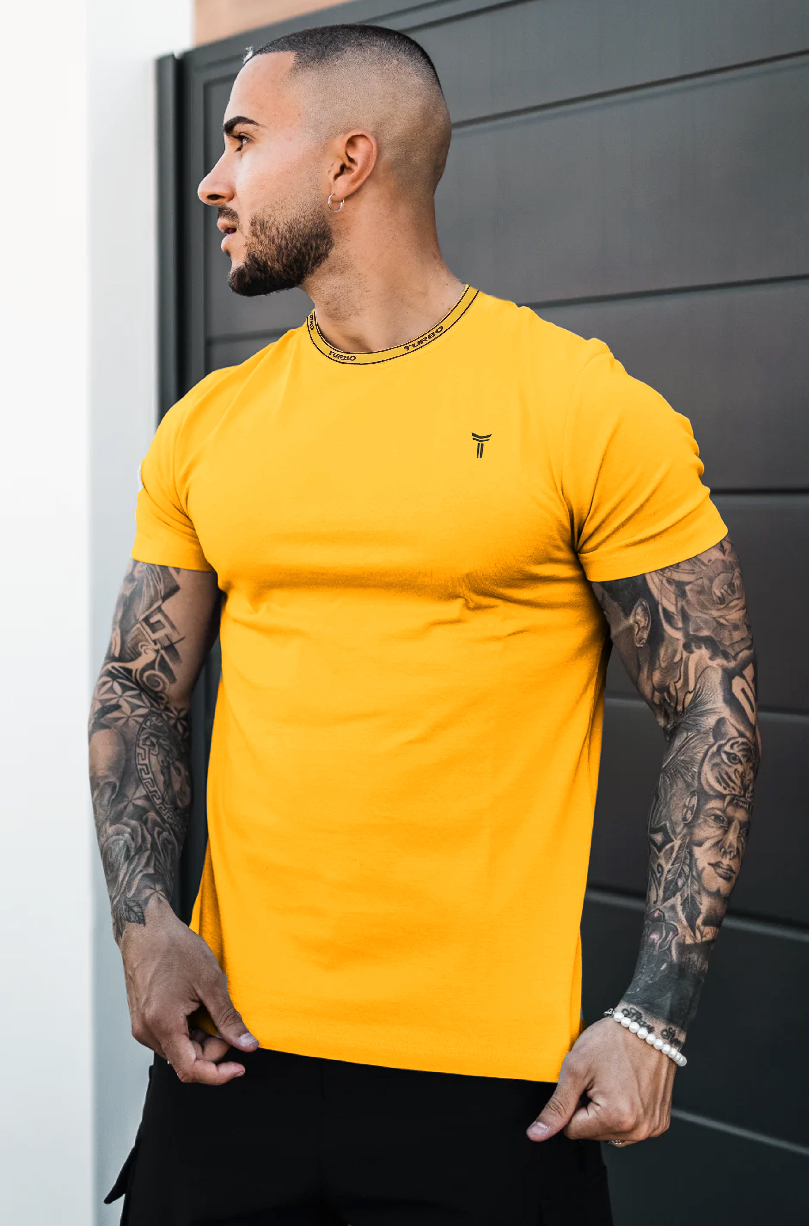 Turbo Perfect Fit Camo T-Shirt In Mustard