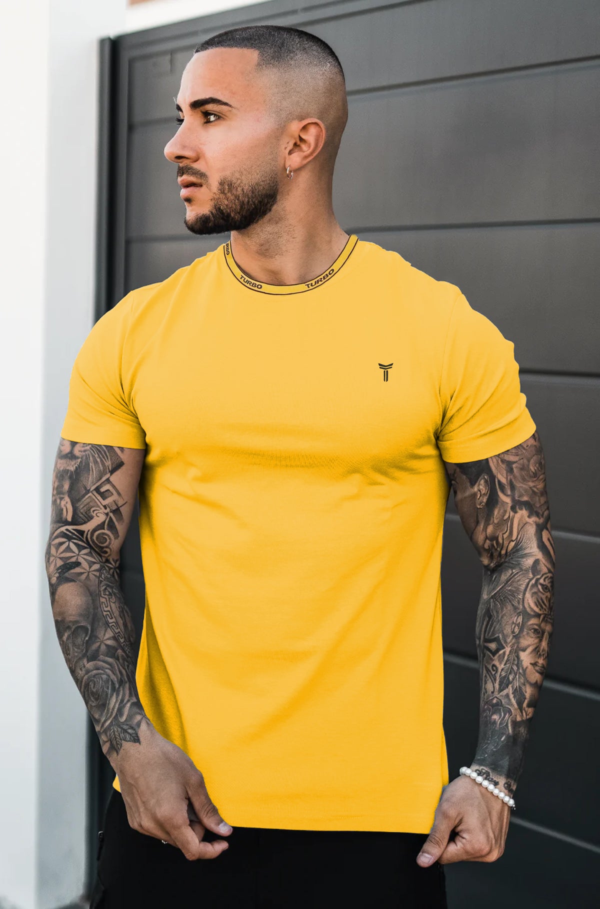 Turbo Perfect Fit Camo T-Shirt In Mustard