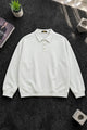 Turbo Minimal Urban Knit-Style Imported Collared Men's Sweatshirt In White Grey