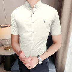 Plain Cotton Stretch Casual Shirt In White