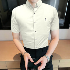 Plain Cotton Stretch Casual Shirt In White
