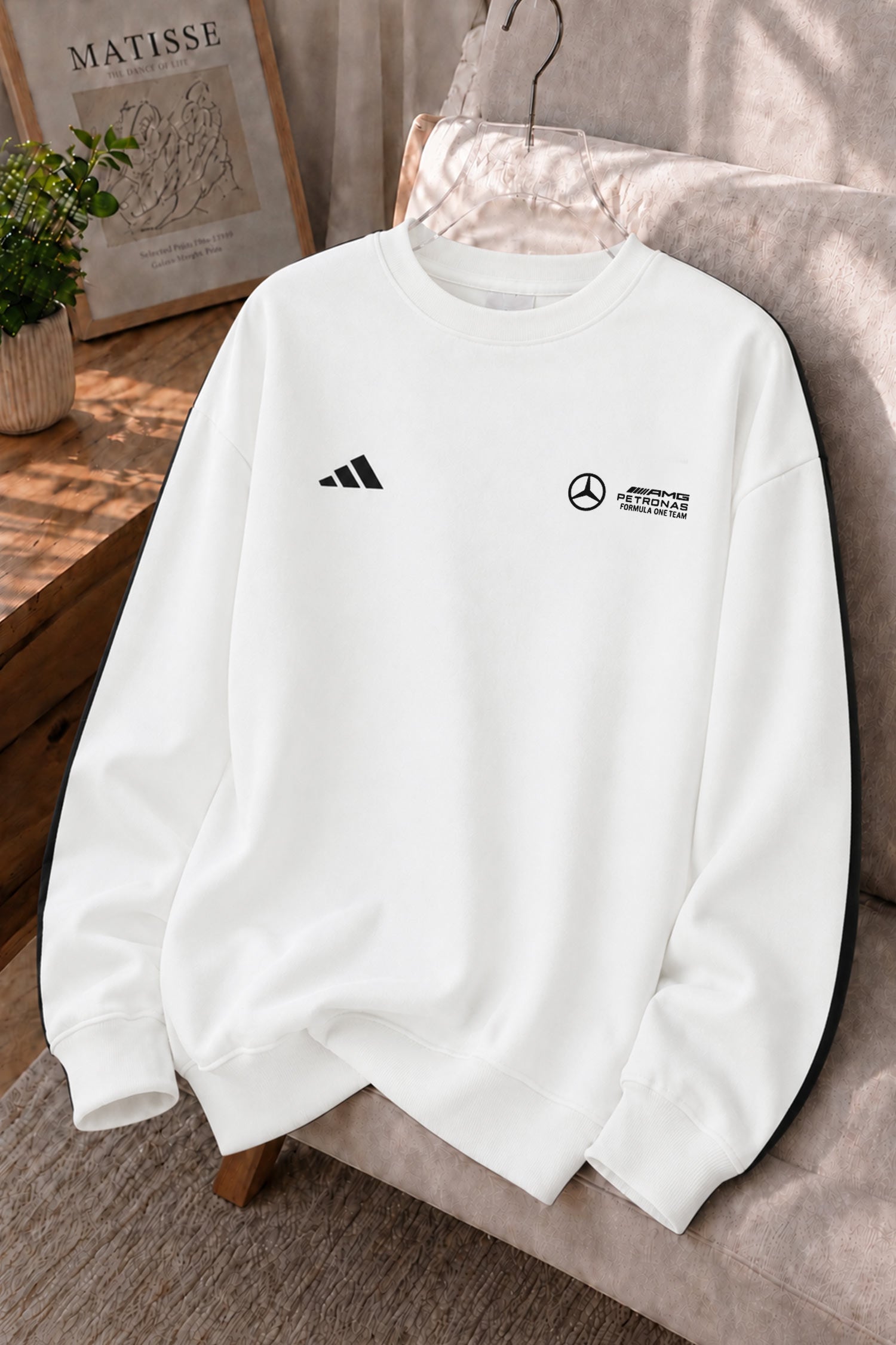 Adds x Mercds-Amg F1 Series Round Neck Men's Sweatshirt In White