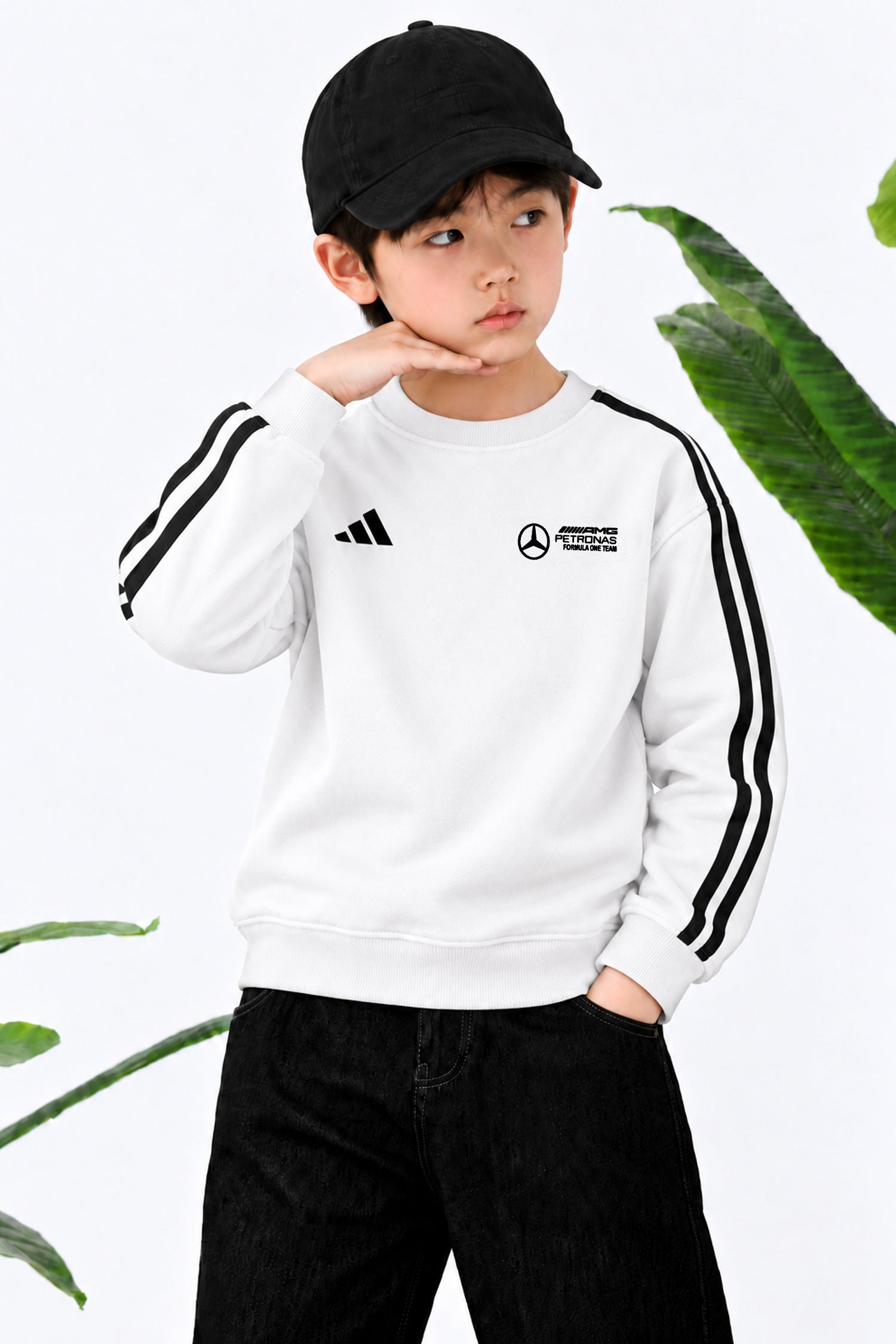 Adds Blokecore Aesthetic Quarter Round Neck Kid's Sweatshirt In White
