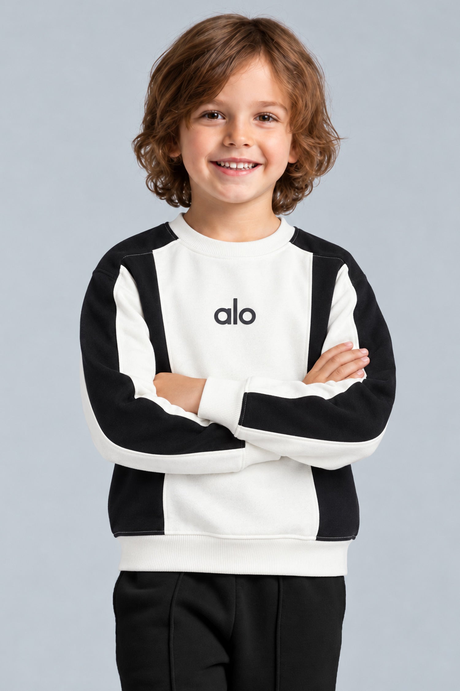 Alo Color-Block Quarter Round Neck Kid's Sweatshirt In White
