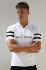 Armni Exchnge A|X Stitch Thread Zip Collar Men's Polo Shirt In White