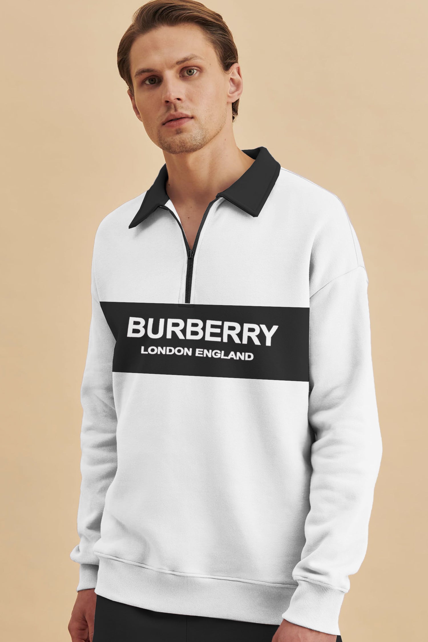 Brburry Half Zip Collar Style Full Sleeves Men's Sweatshirt