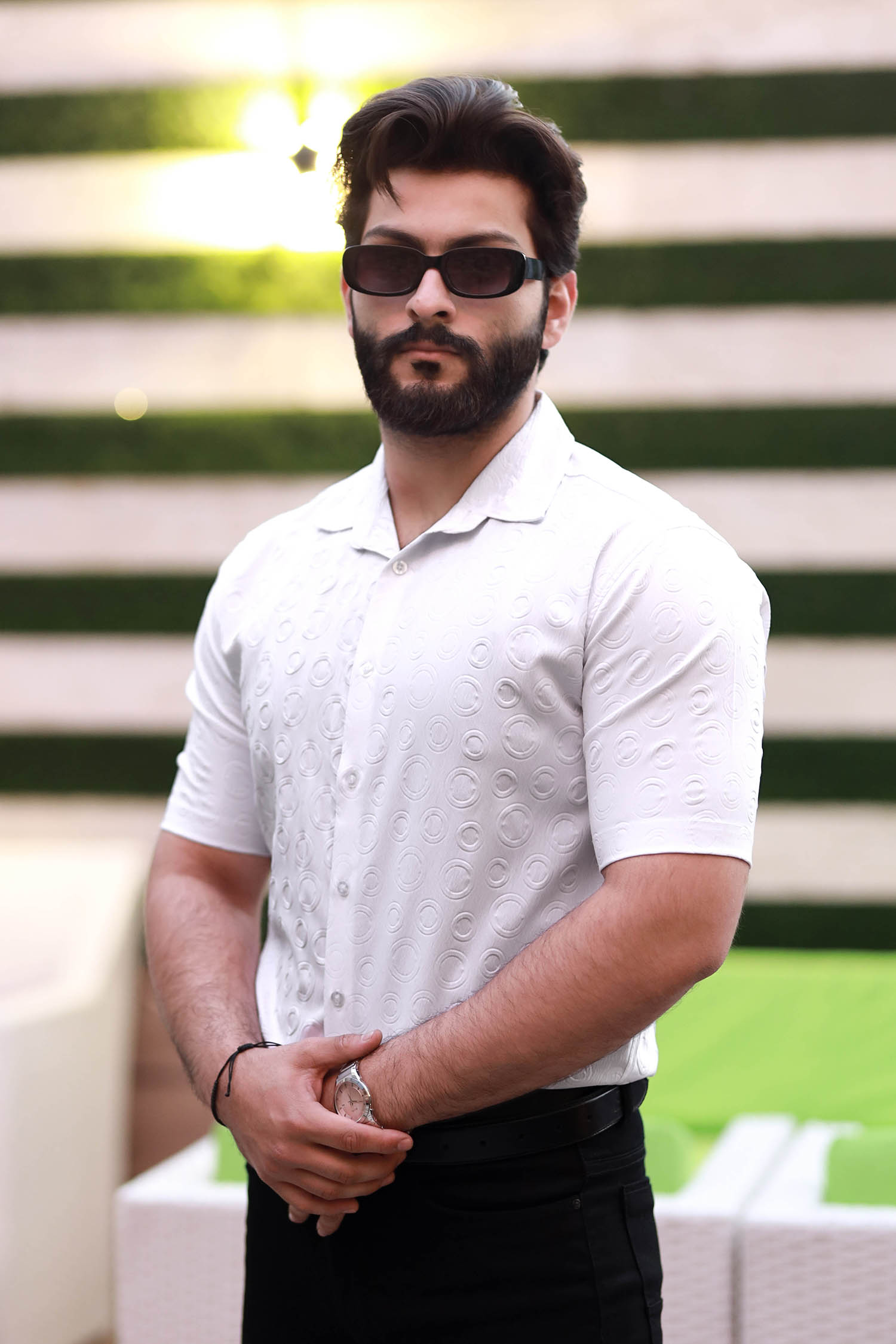 Embossed  Circles All Over Casual Shirt In White