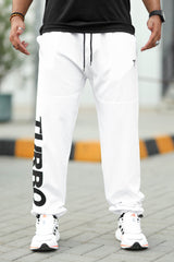 Turbo Bottom Writing SlimFit Imported Sportswear Trouser in White