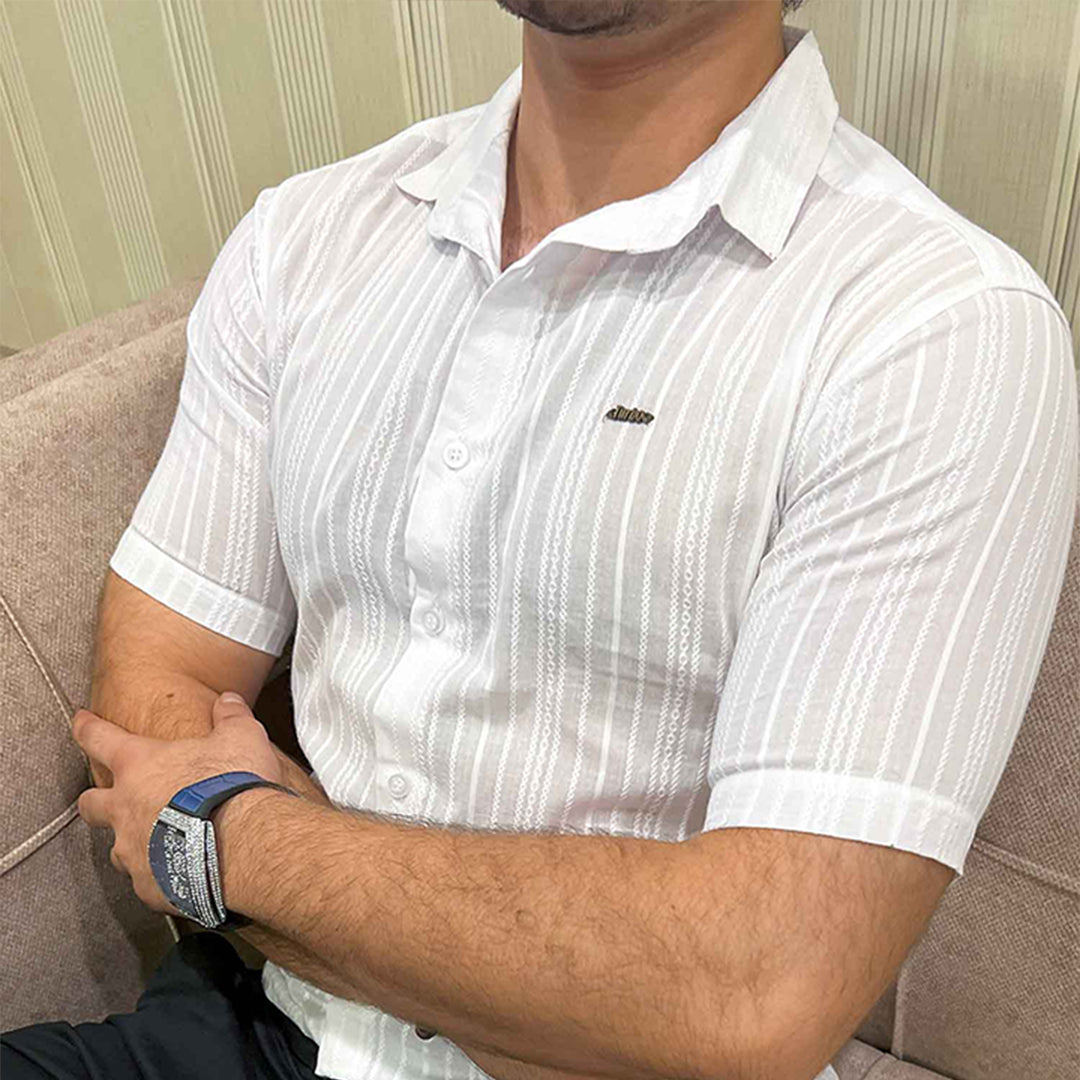 Turbo Textured Champ Casual Shirt In White