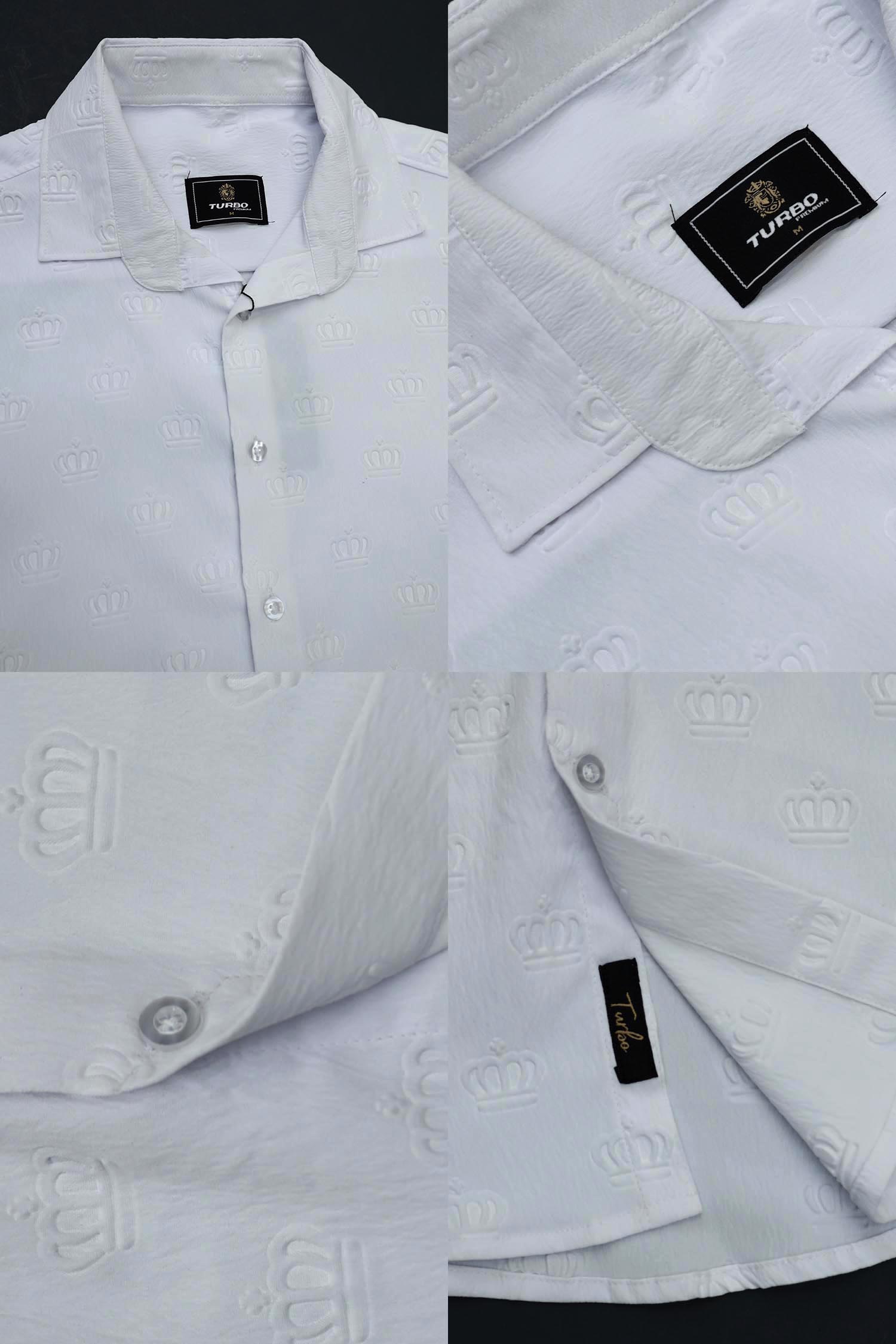 Embossed Crown All Over Casual Shirt In White