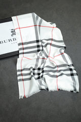 Brbrry Plaid Checked Luxury Cotton Men Mufflers In White