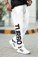 Turbo Bottom Writing SlimFit Imported Sportswear Trouser in White