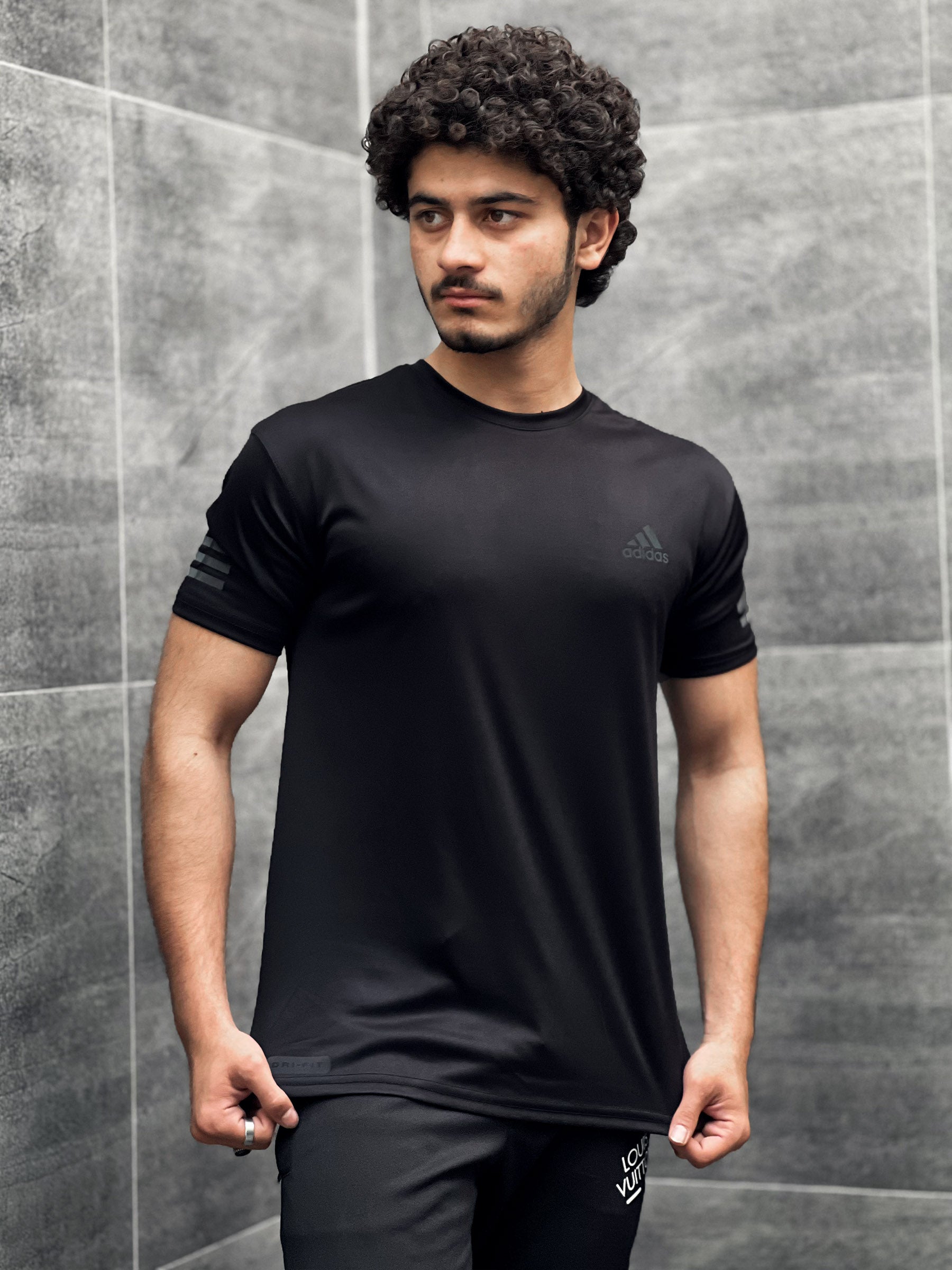 Dry Fit Tee With Printed Logo In Black