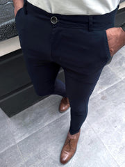 Men Supper Elastic Stretchable Cotton Pant In Navy Blue
