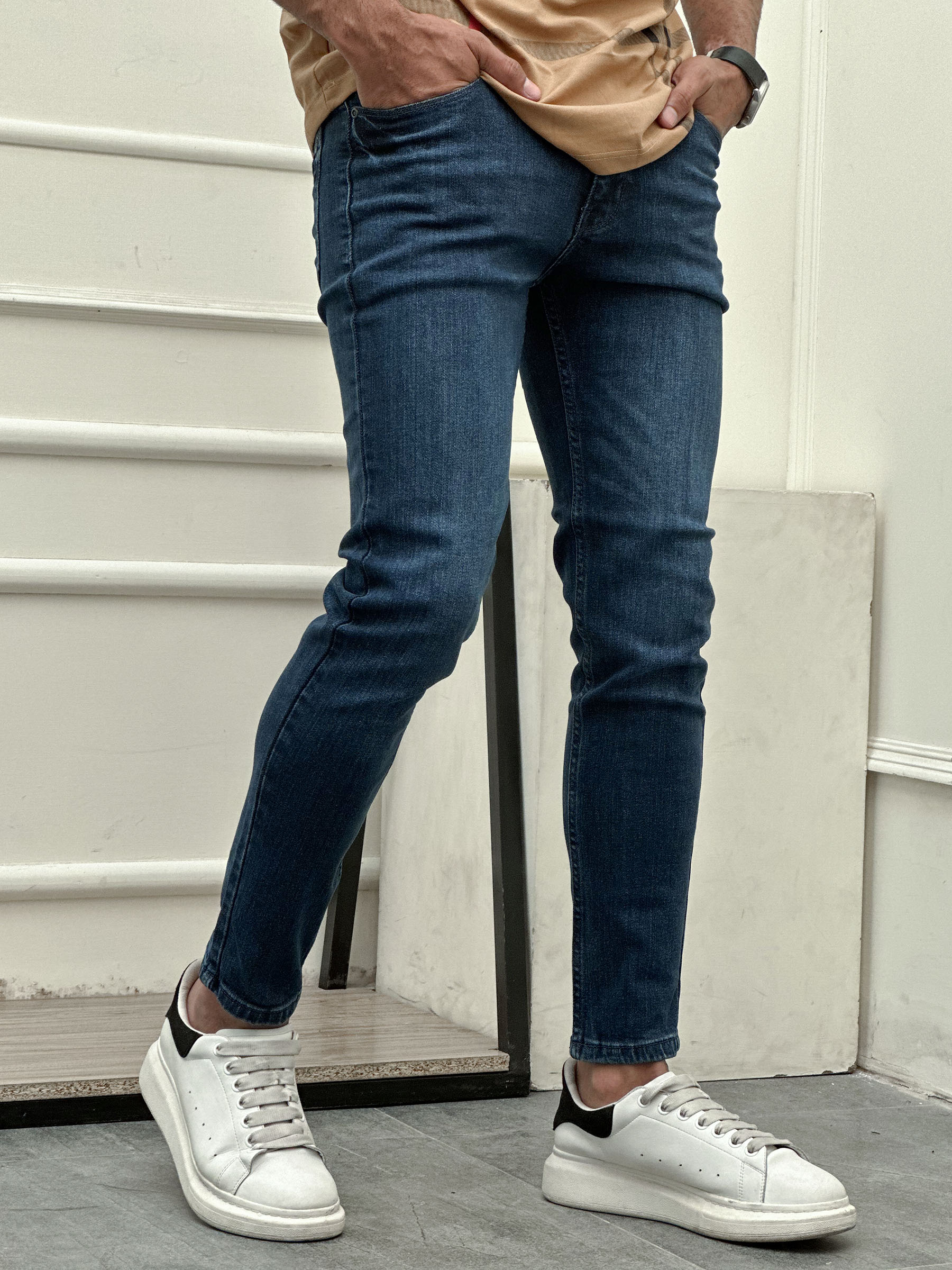 Plain Slim Fit Turbo Jeans in Navy Blue