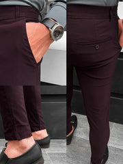 Men Supper Elastic Stretchable Cotton Pant In Maroon