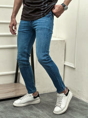 Light Faded Slim Fit Turbo Jeans in Mid Blue