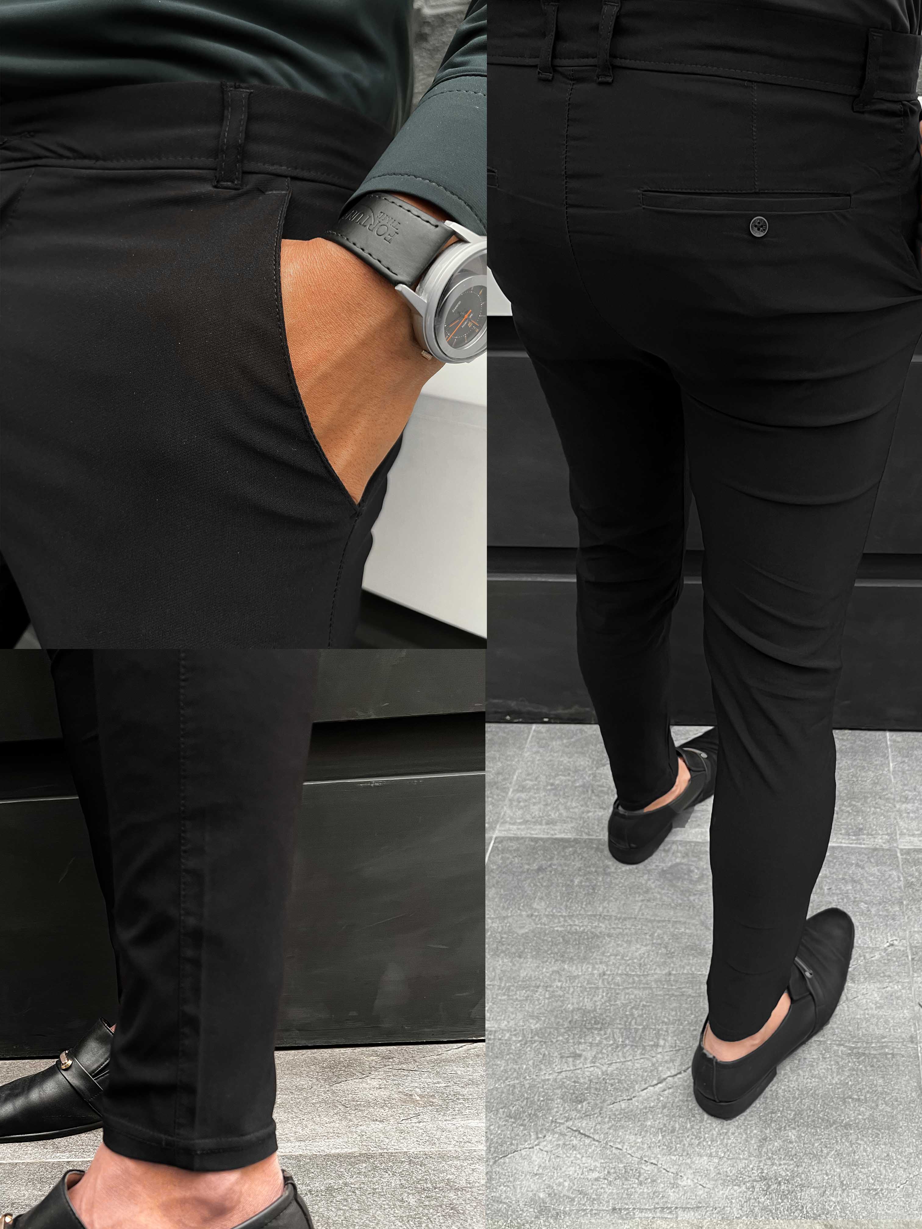 Men Supper Elastic Stretchable Cotton Pant In Black