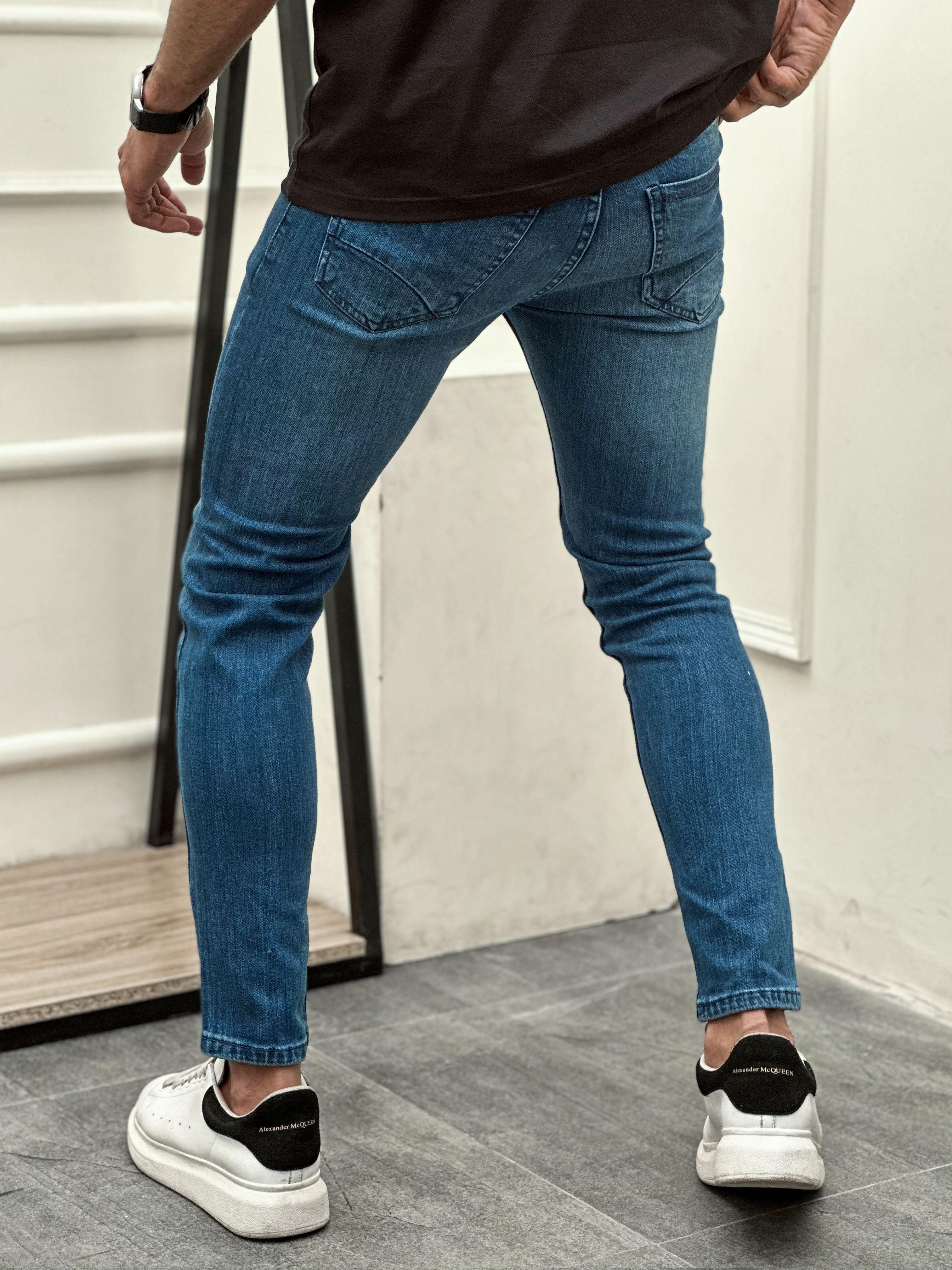 Light Faded Slim Fit Turbo Jeans in Mid Blue