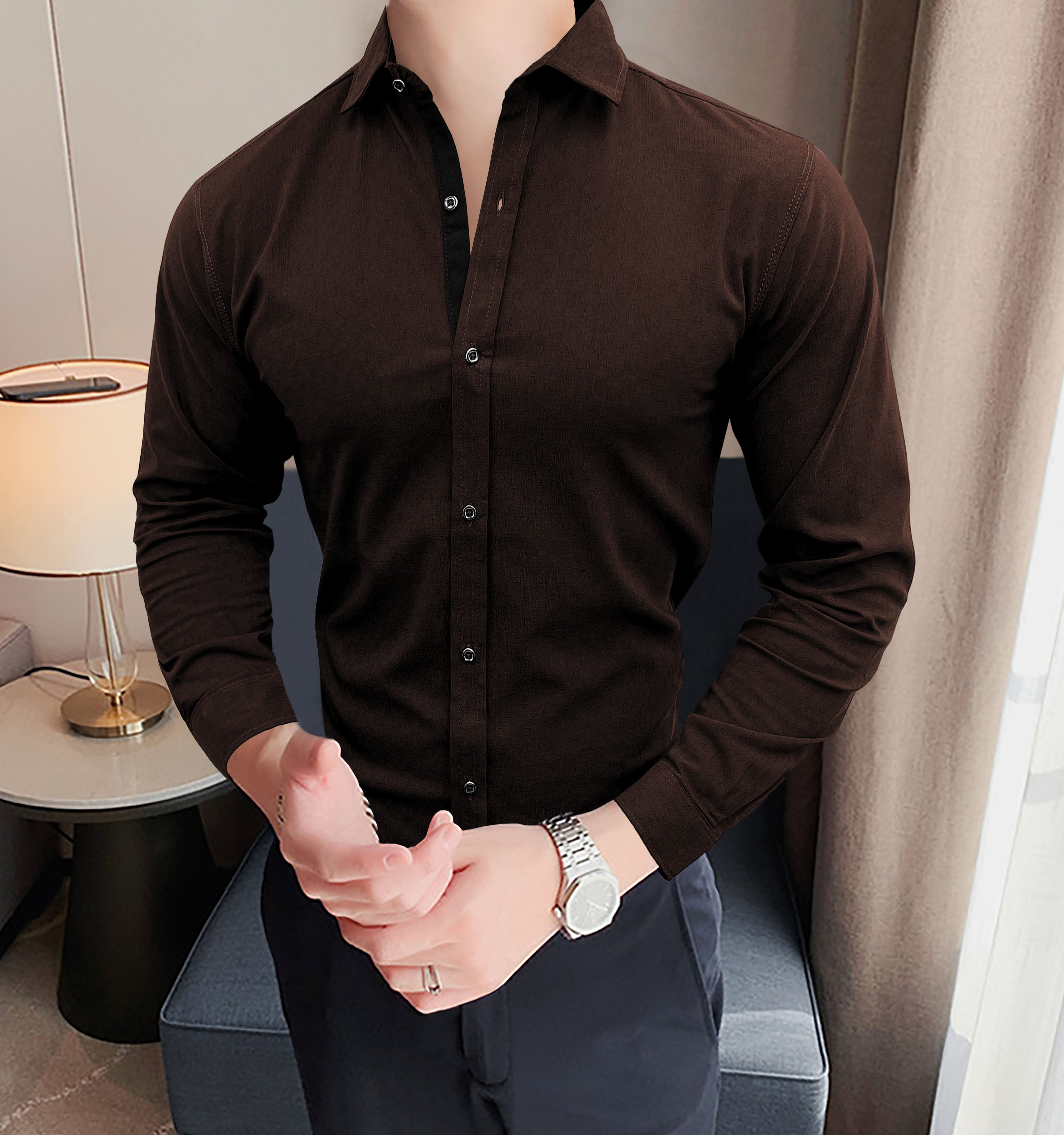 Self Textured Elastic Shirt