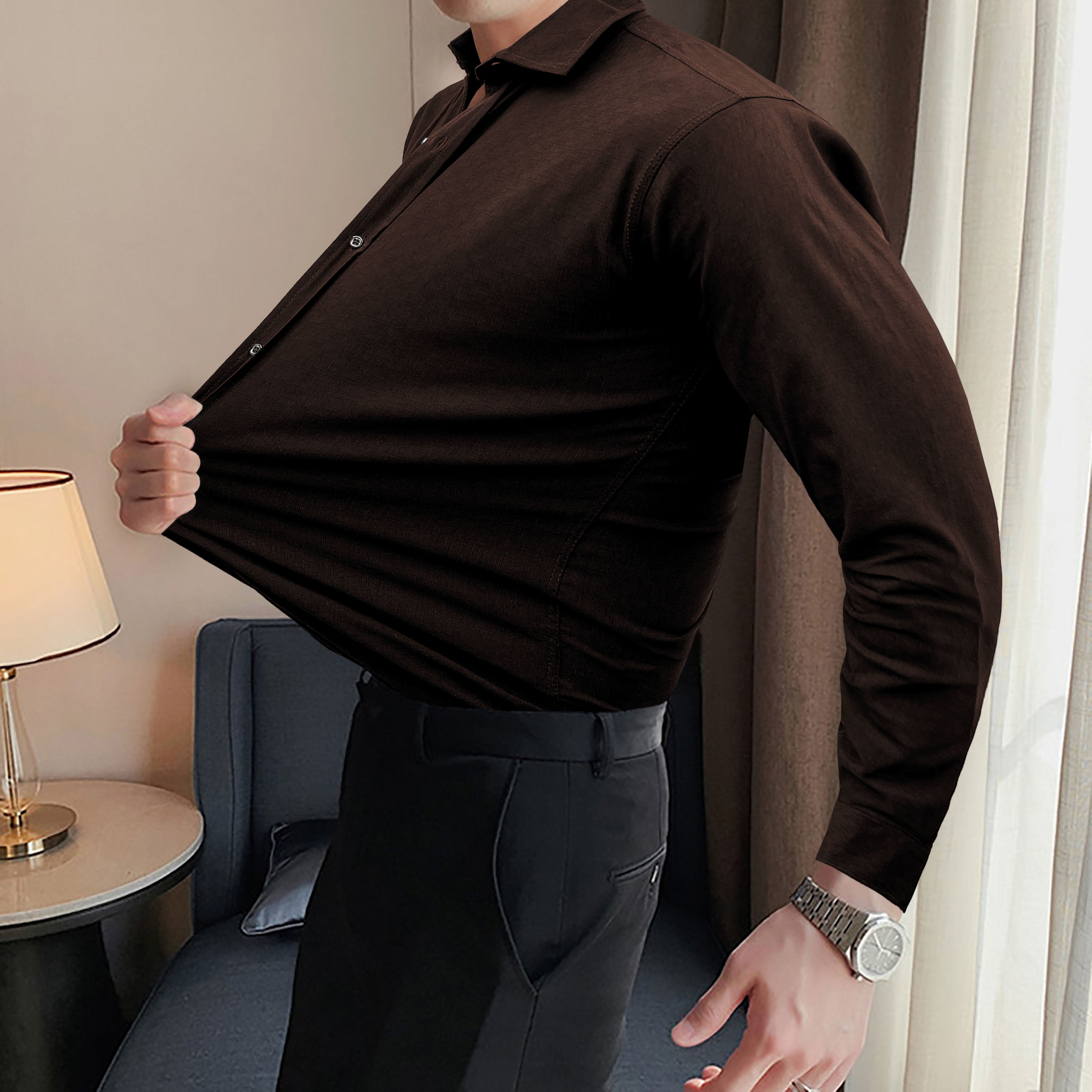 Self Textured Elastic Shirt
