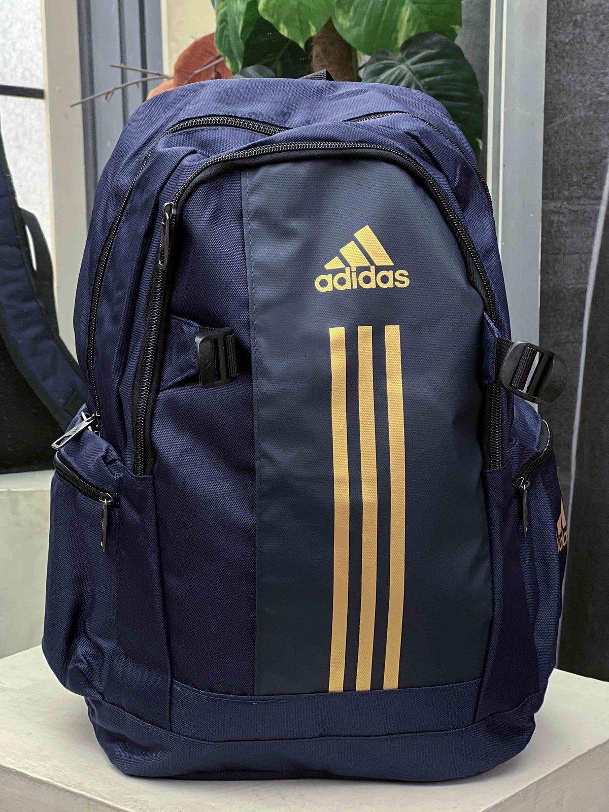 Adds Front Stripe Design Backpack in Navy Blue