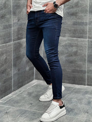 Light Faded Ankle Fit Turbo Jeans in Dark Navy