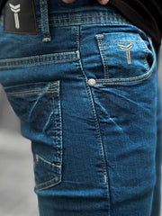 Turbo Front Pocket Logo Ankle Fit Jeans in Mid Blue