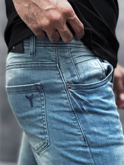 Turbo Back Pocket Logo Ankle Fit Jeans in Sky Blue