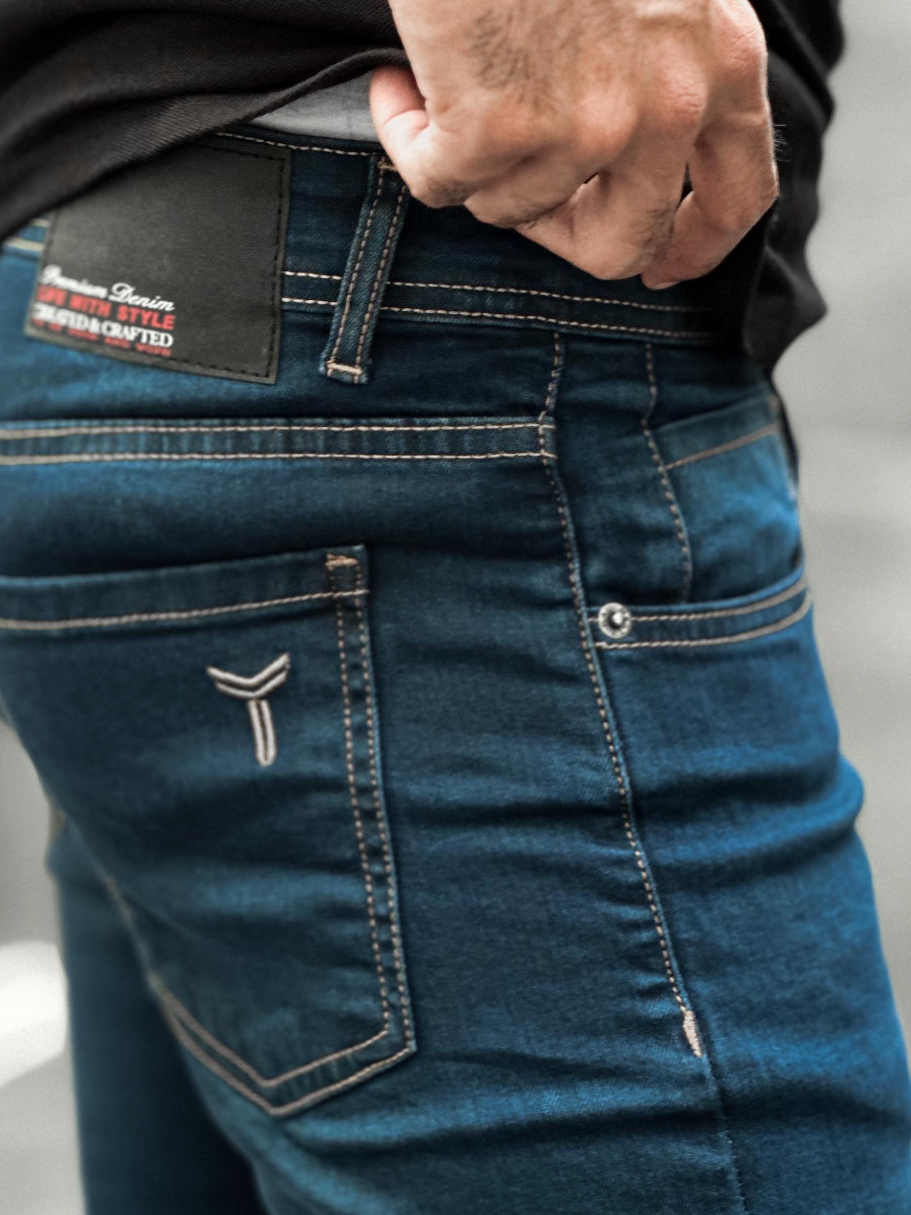 Turbo Back Pocket Logo Ankle Fit Jeans in Blue