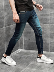 Turbo Back Pocket Logo Ankle Fit Jeans in Dirty Blue